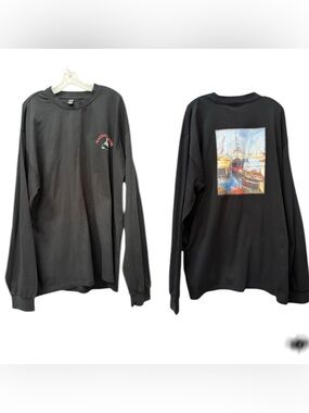 Sause Bros Ascolour 2XL XXL Black Long-Sleeve Graphic Tee with Harbor Print